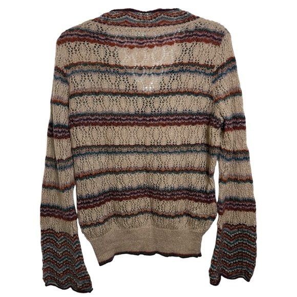 Vtg Y2K Funky Bell Sleeve V-Neck Stripe Sweater Sz Lg United Colors of Benetton - Picture 5 of 6